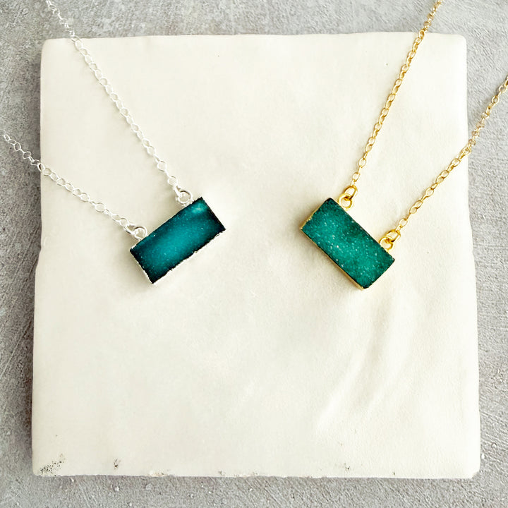 Teal Druzy Bar Necklace