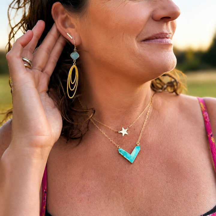Tibetan Turquoise Chevron Pendant Necklace
