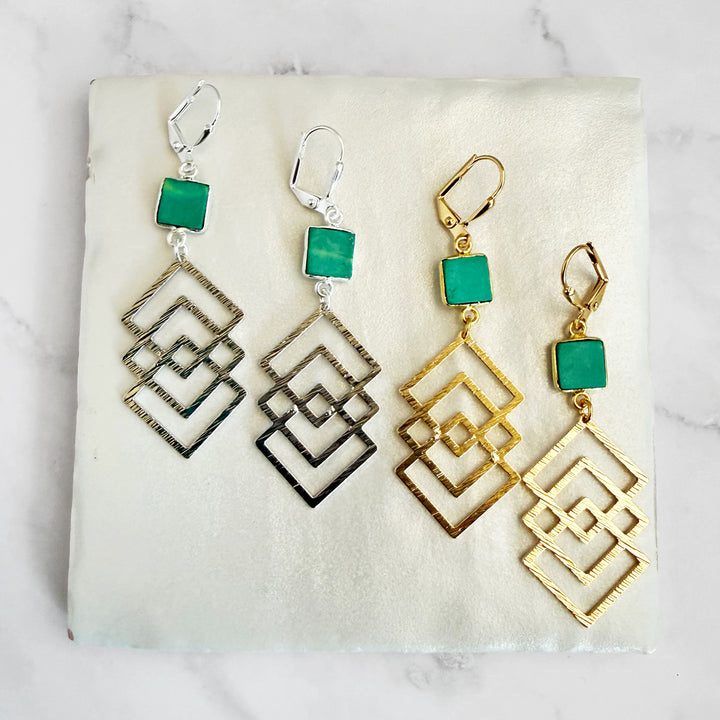 Tibetan Turquoise Interlocking Square Statement Earrings