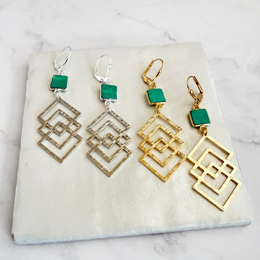Tibetan Turquoise Interlocking Square Statement Earrings