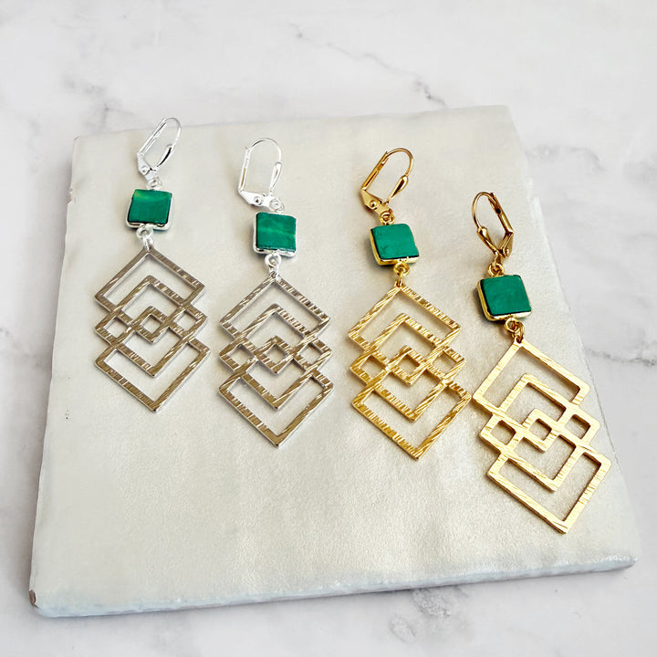 Tibetan Turquoise Interlocking Square Statement Earrings