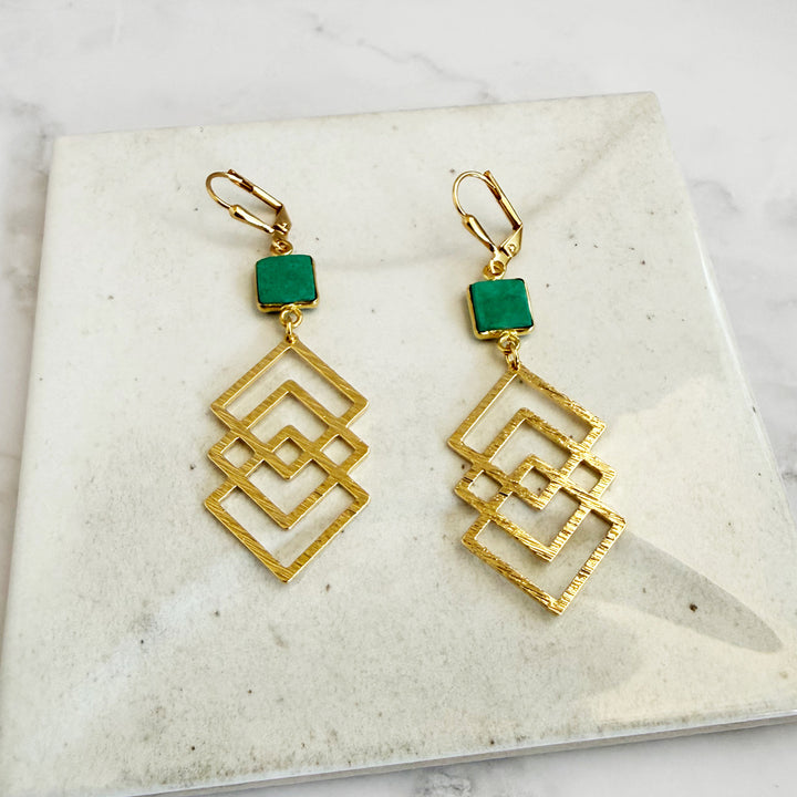 Tibetan Turquoise Interlocking Square Statement Earrings