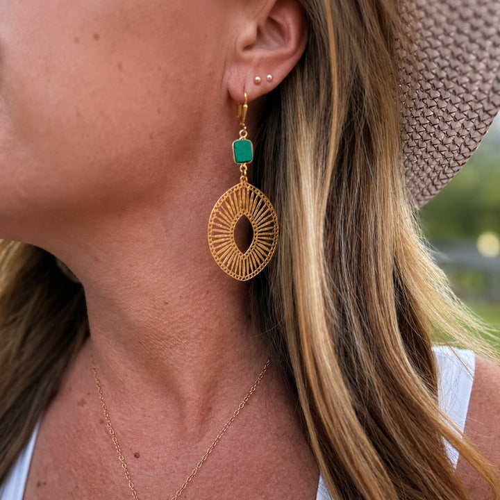 Tibetan Turquoise Sunburst Medallion Earrings