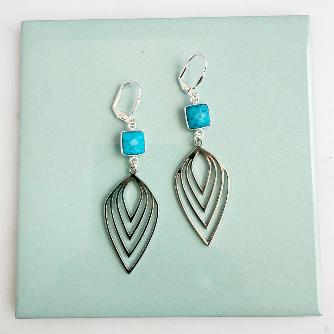Turquoise Inverted Lotus Earrings in Silver