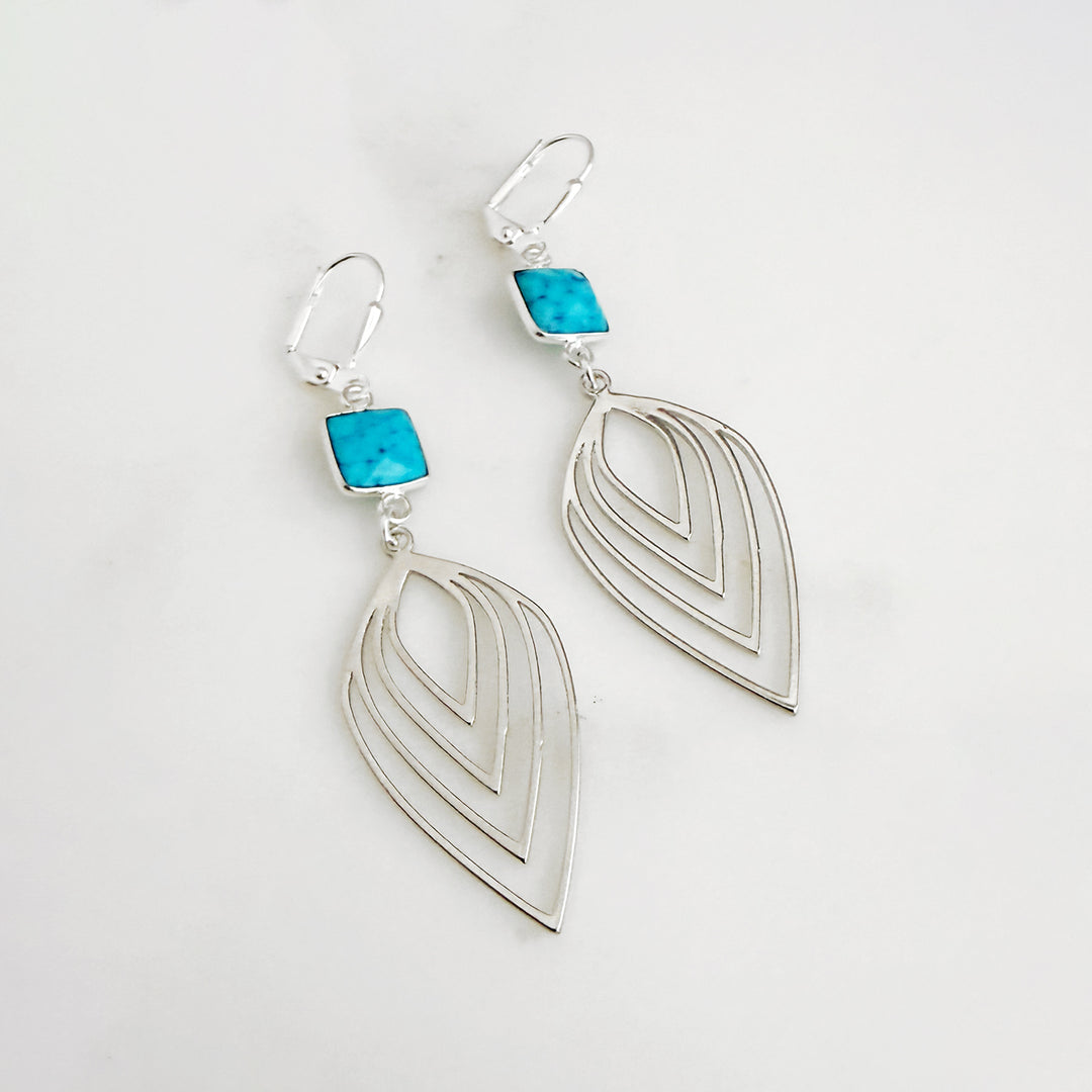 Turquoise Inverted Lotus Earrings in Silver