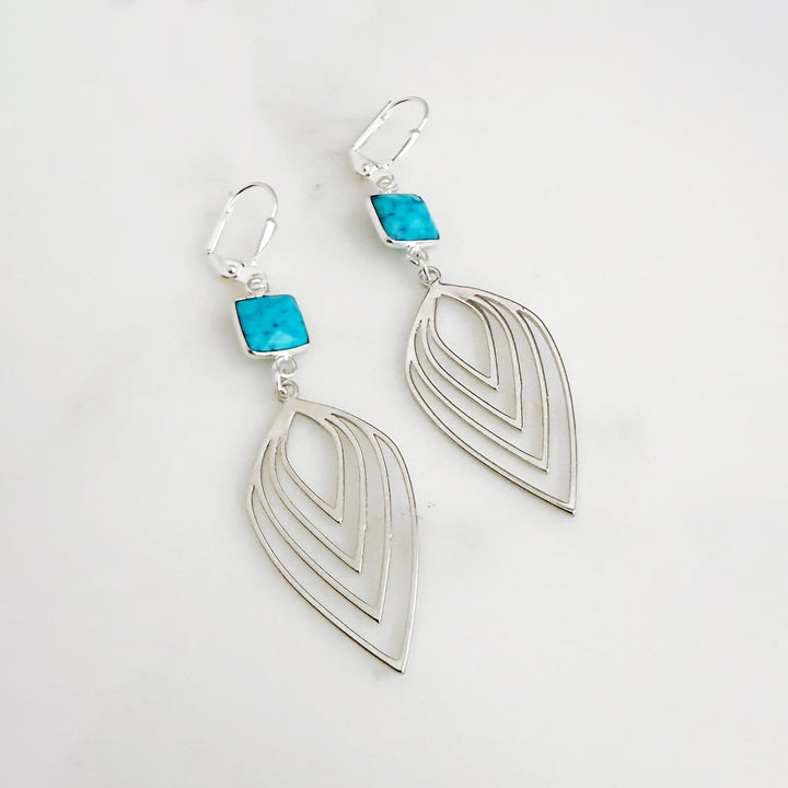 Turquoise Inverted Lotus Earrings in Silver