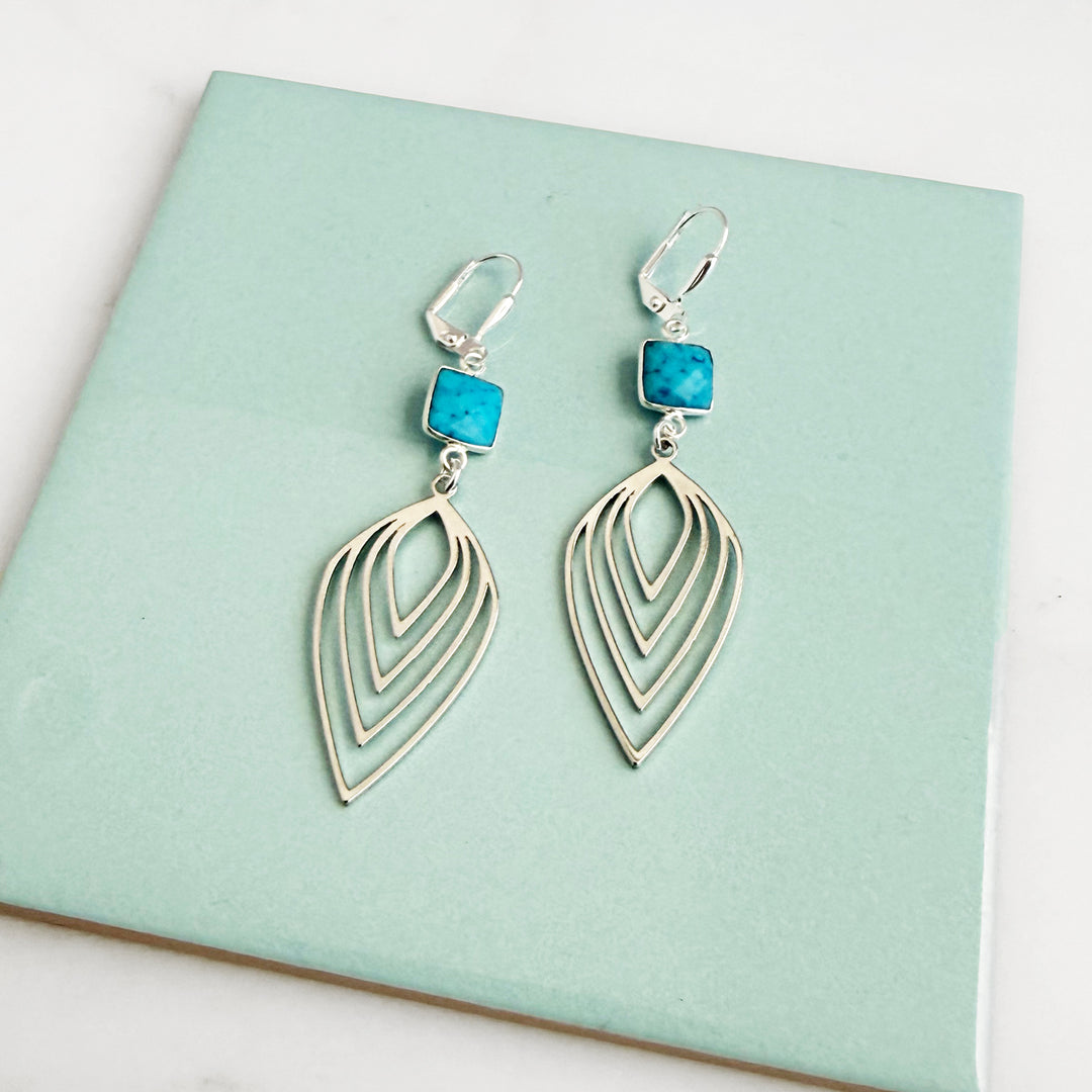 Turquoise Inverted Lotus Earrings in Silver