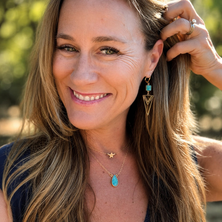 Turquoise and Layered Triangle Statement Earrings