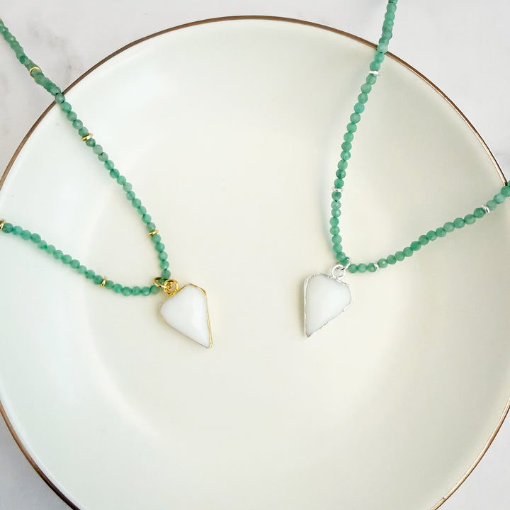 White Agate Shield and Emerald Beaded Necklace