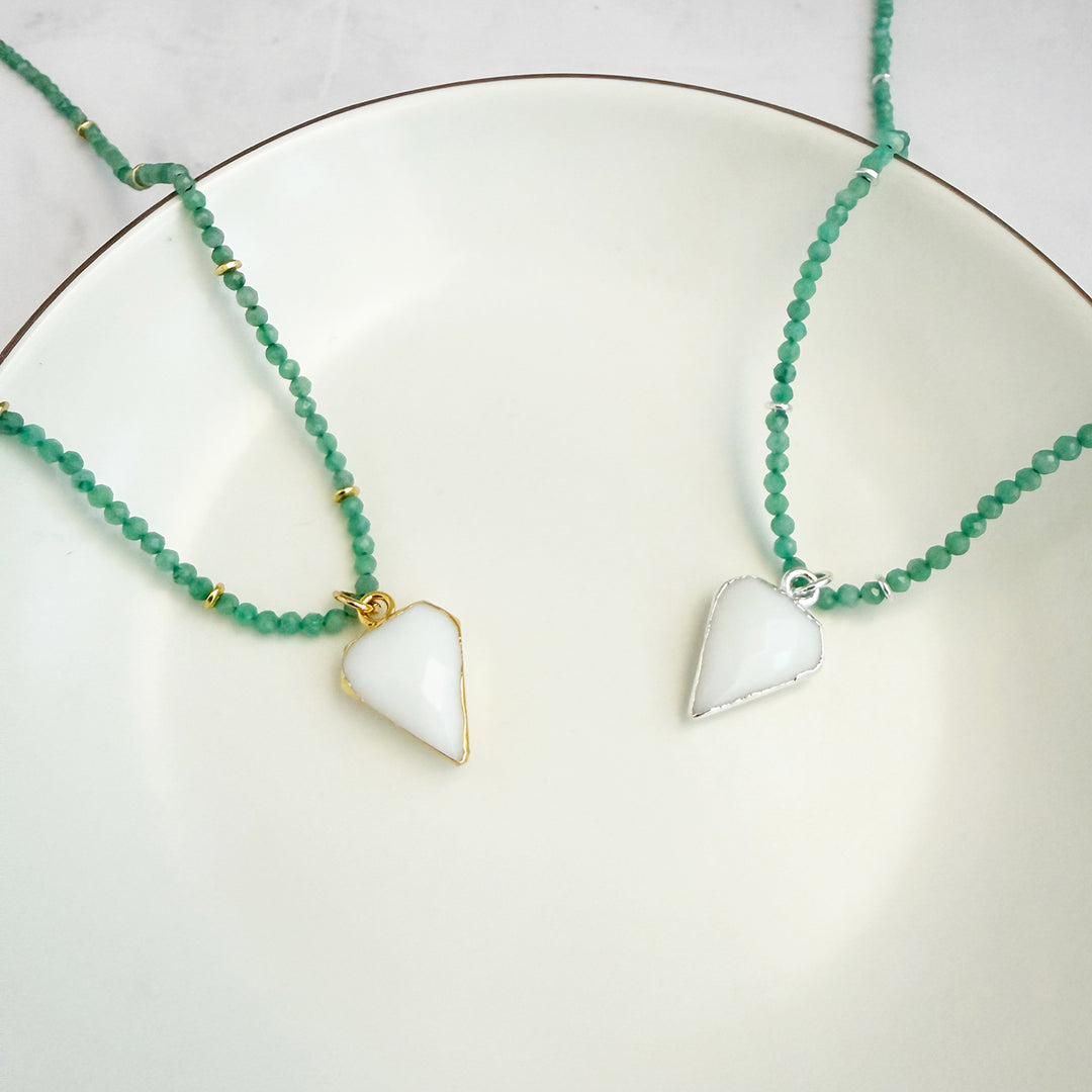 White Agate Shield and Emerald Beaded Necklace