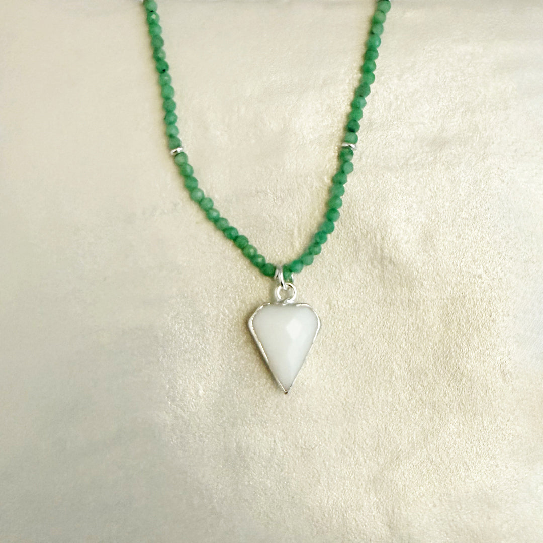 White Agate Shield and Emerald Beaded Necklace