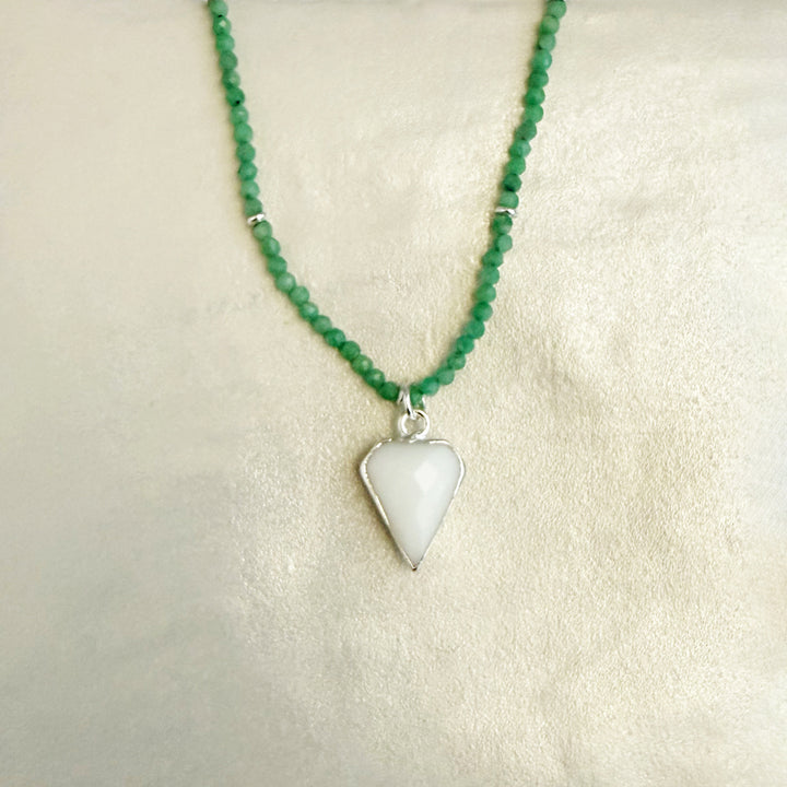 White Agate Shield and Emerald Beaded Necklace