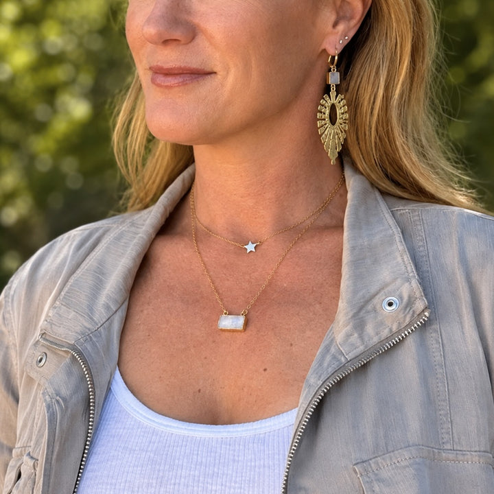 White Grey Druzy Bar Necklace in Gold and Silver