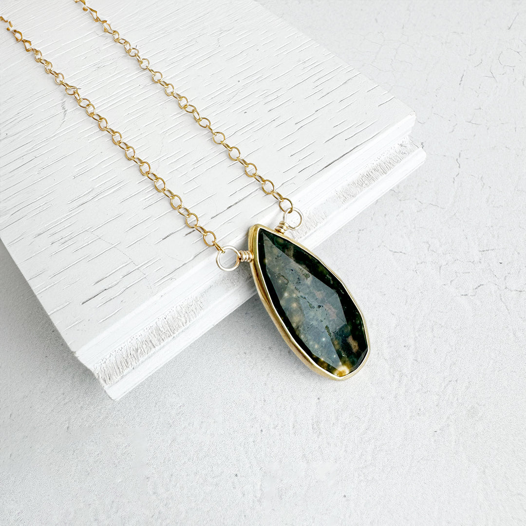 Green Jasper Teardrop Necklace in 14k Gold Filled