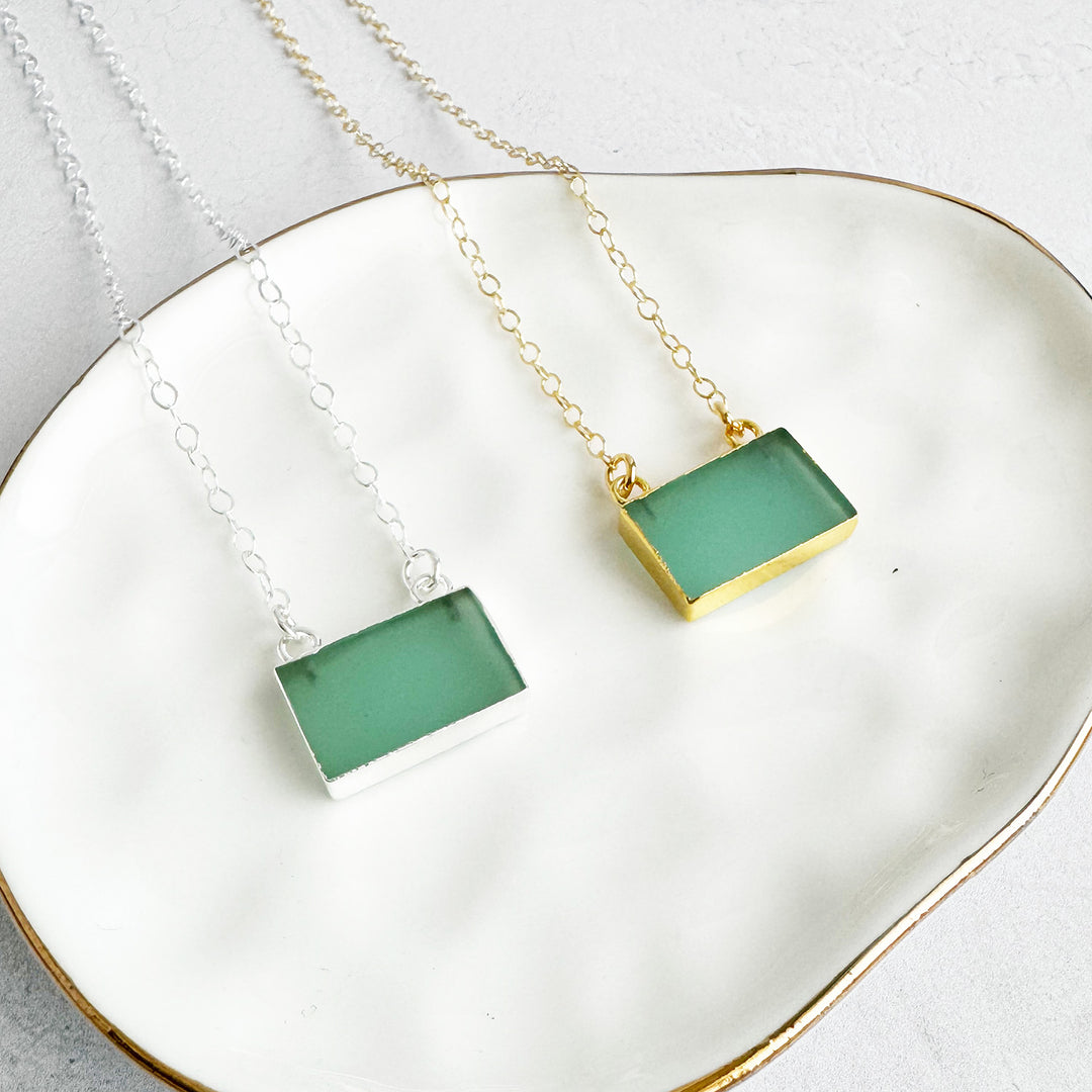 Aqua Chalcedony Bar Necklace in 14k Gold Filled and Sterling Silver