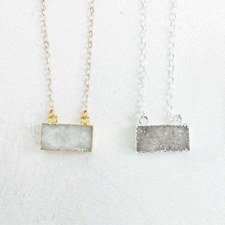 White Grey Druzy Bar Necklace in Gold and Silver