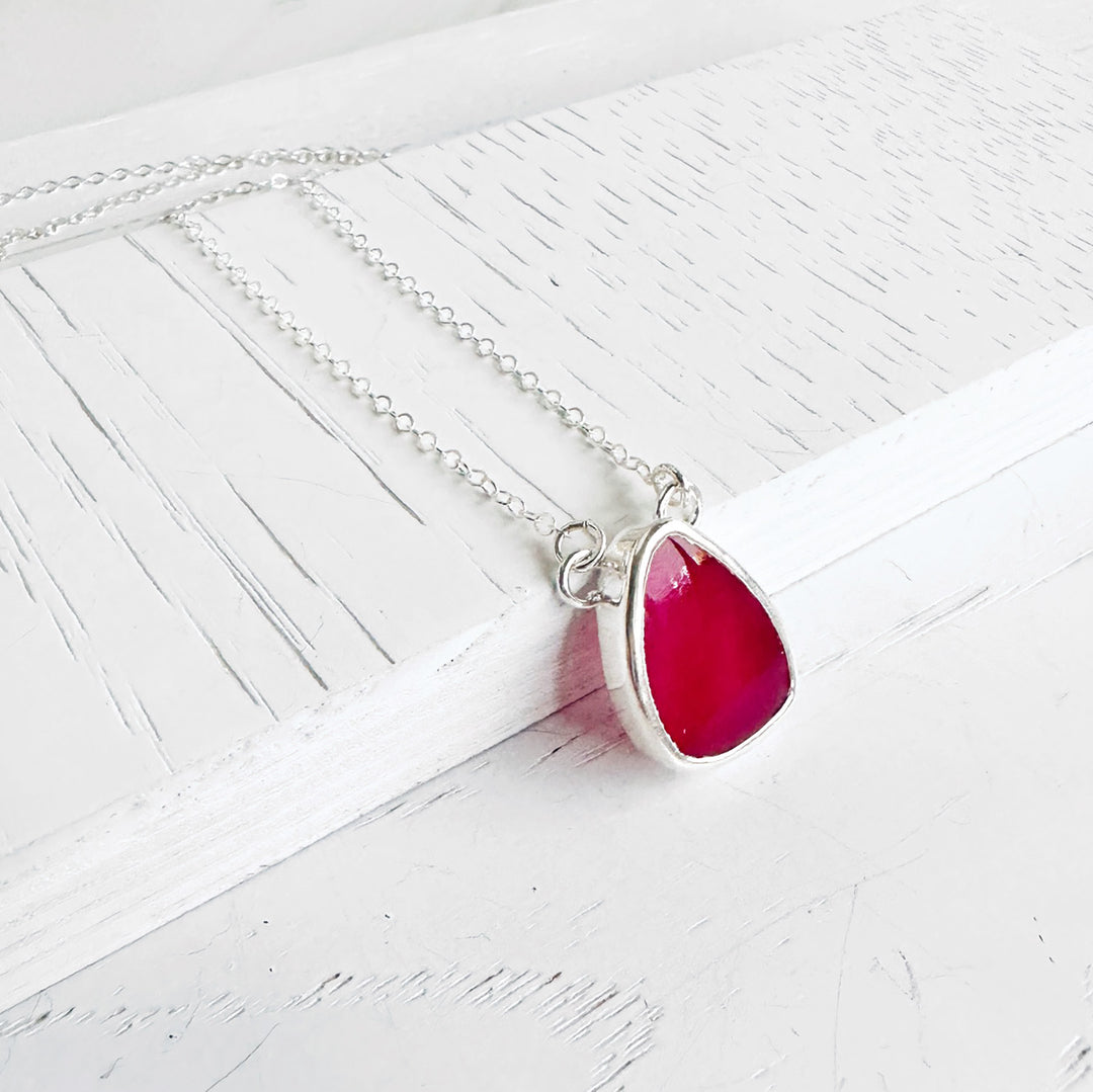 Hot Pink Teardrop Stone Necklace in 14k Gold Filled or Sterling Silver