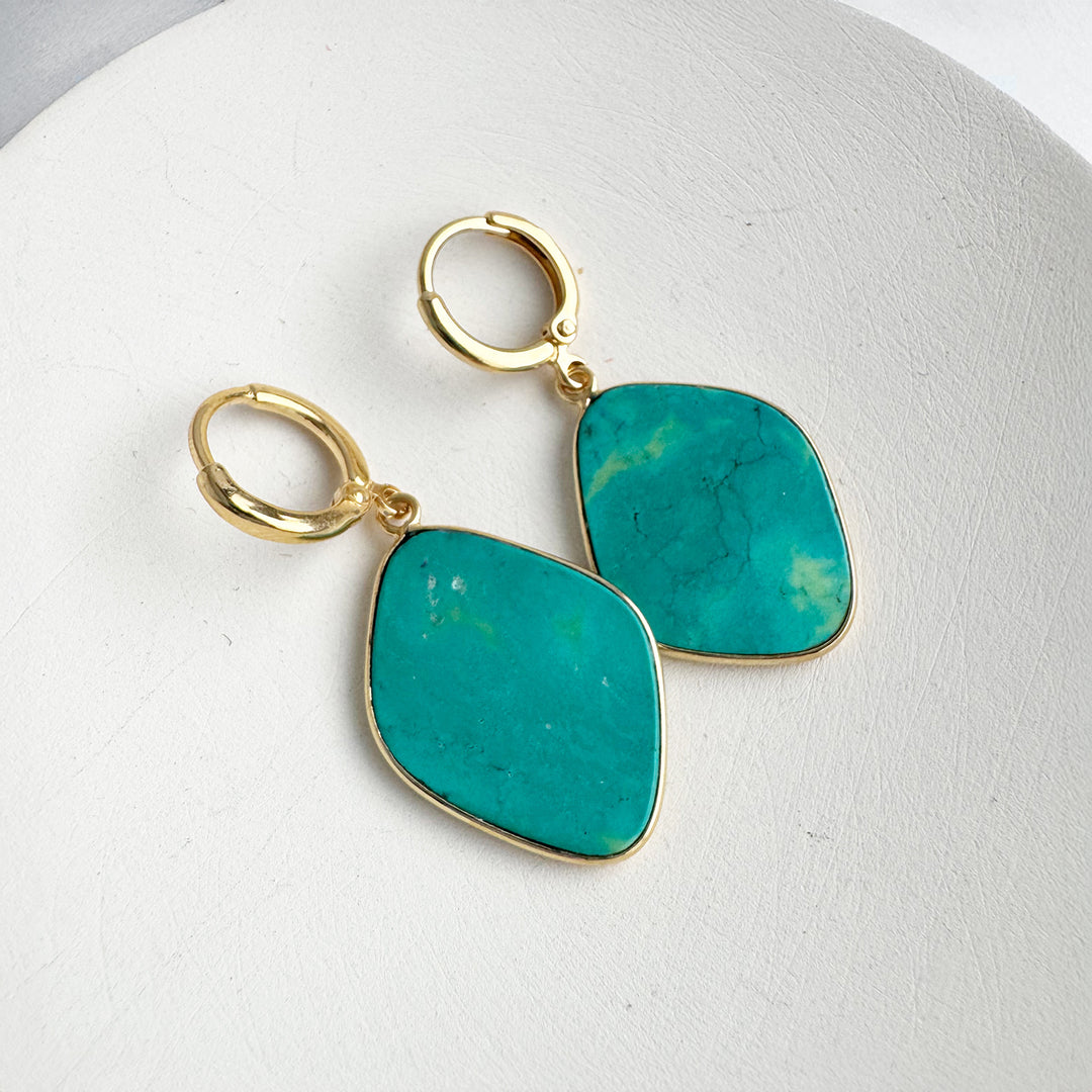 Statement Gemstone Slice Drop Earrings in Gold - Turquoise