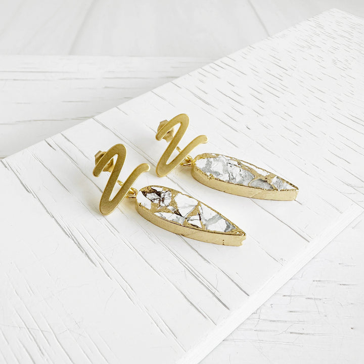 White and Sapphire Mojave Marquise Post Earrings in Gold
