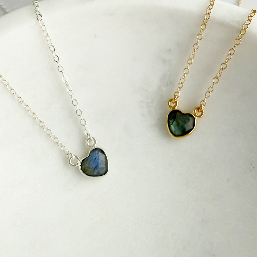 Tiny Labradorite Gemstone Heart Necklace