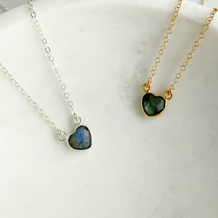 Tiny Labradorite Gemstone Heart Necklace