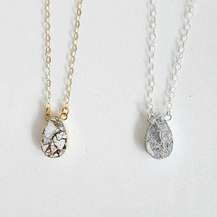 White Mojave Teardrop Necklace in Gold and Silver (Small)