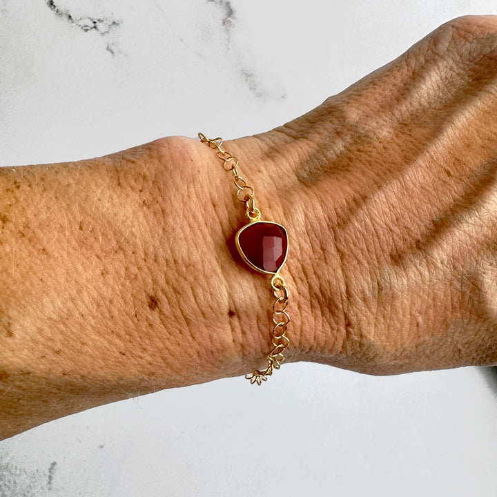 Carnelian Adjustable Chain Bracelet in 14k Gold Filled