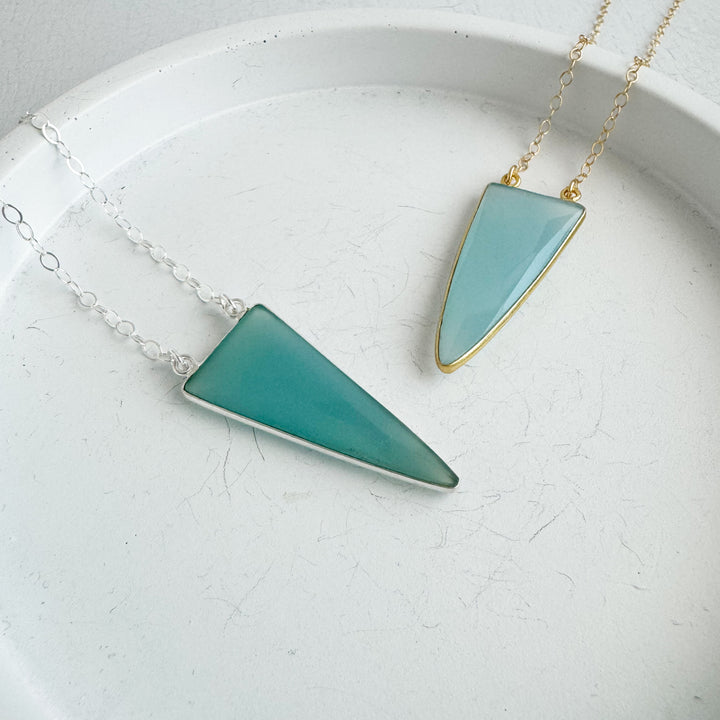 Light Blue Chalcedony Long Triangle Necklace