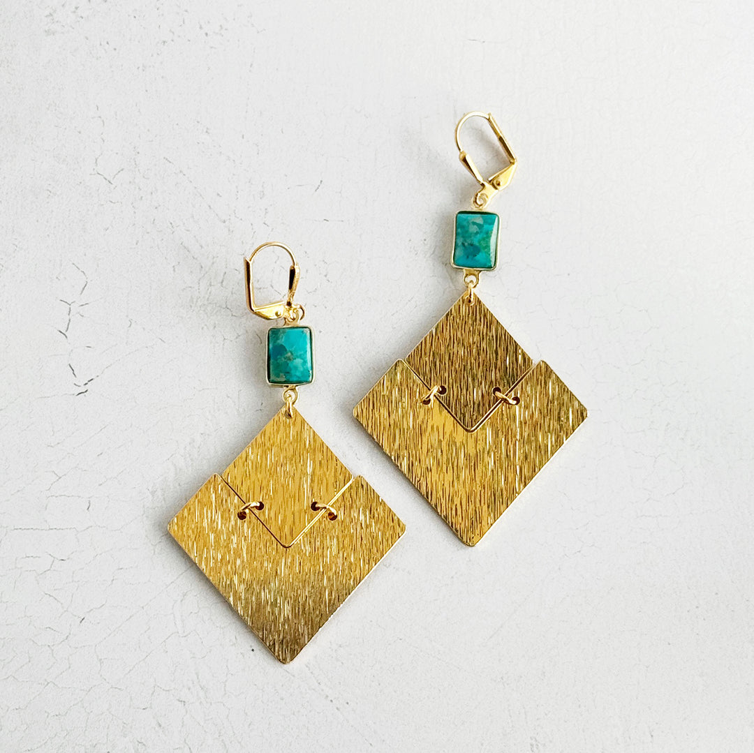 Turquoise Statement Earrings with Diamond Pendants