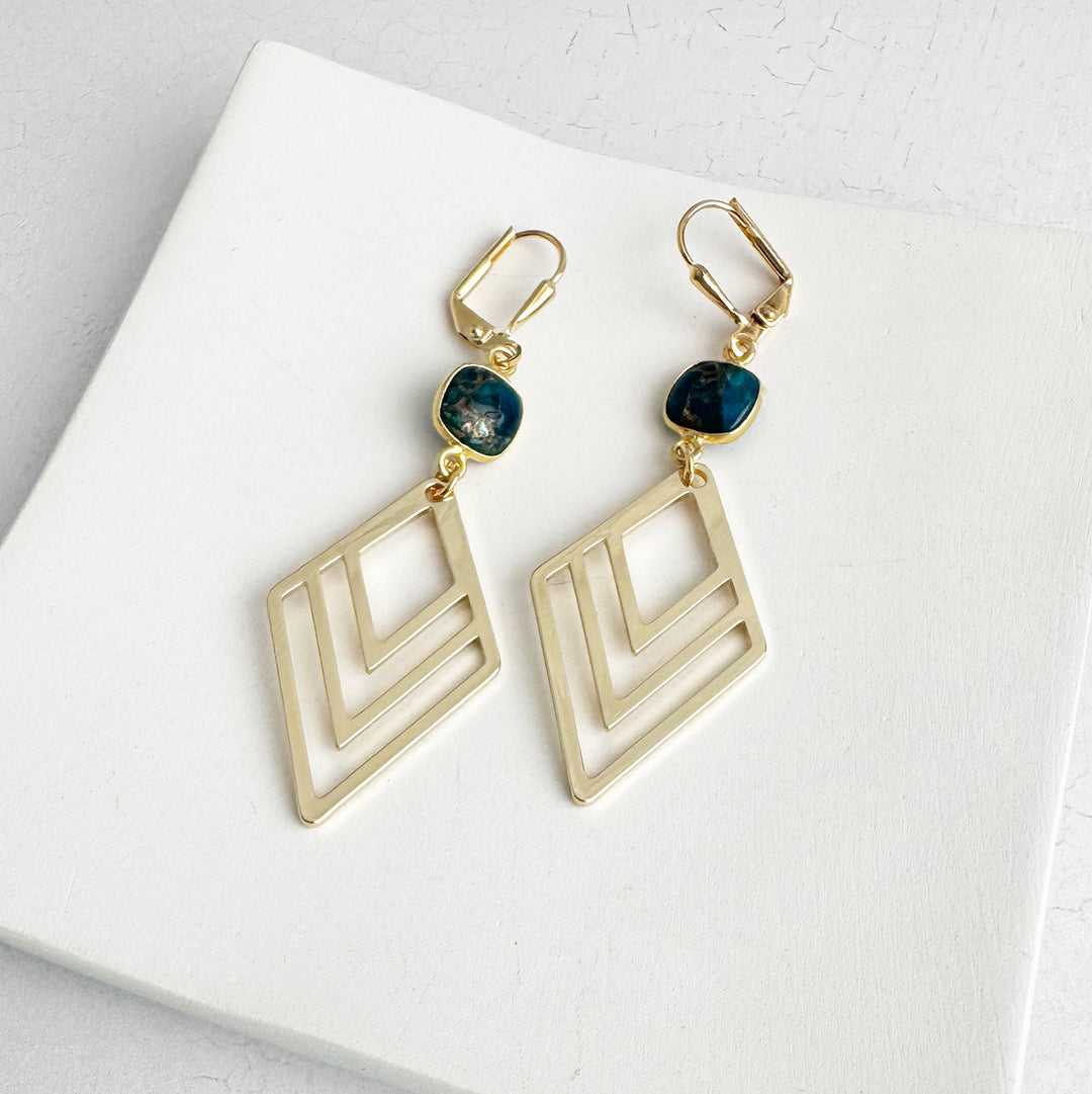 Apatite Mojave and Layered Diamond Statement Earrings in Gold