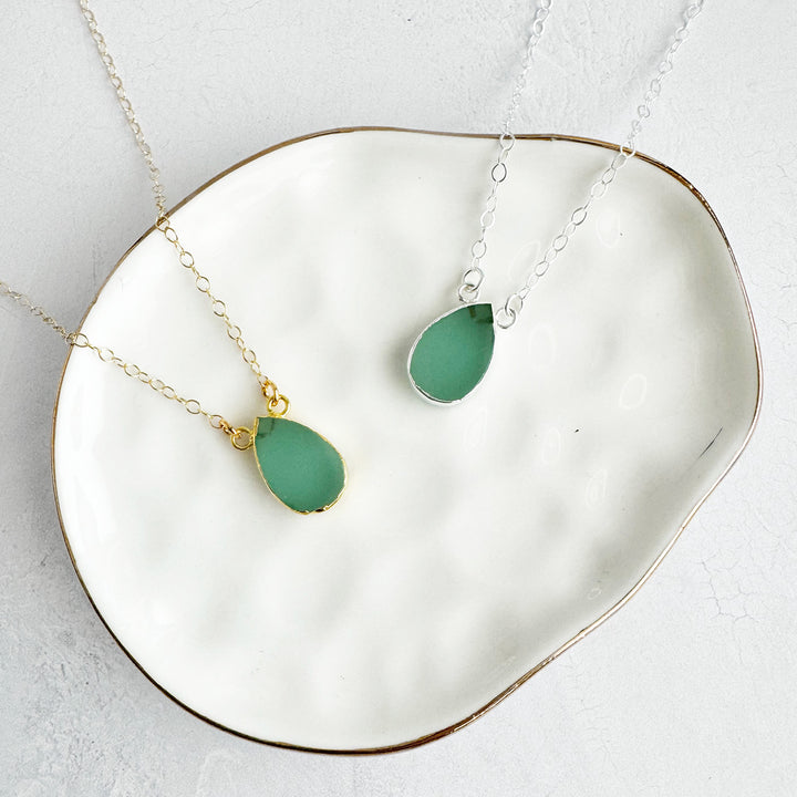 Aqua Chalcedony Teardrop Necklace in 14k Gold Filled and Sterling Silver