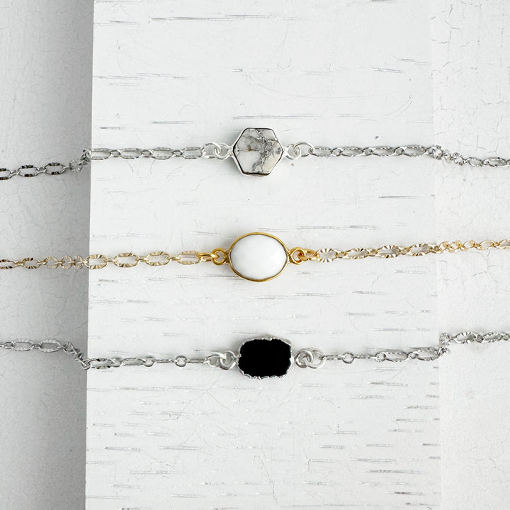 Gemstone Adjustable Chain Bracelet in Gold and Silver