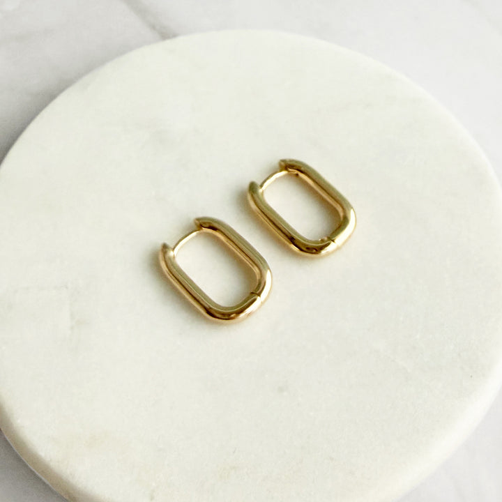 Rounded Rectangle Huggie Earrings in Gold