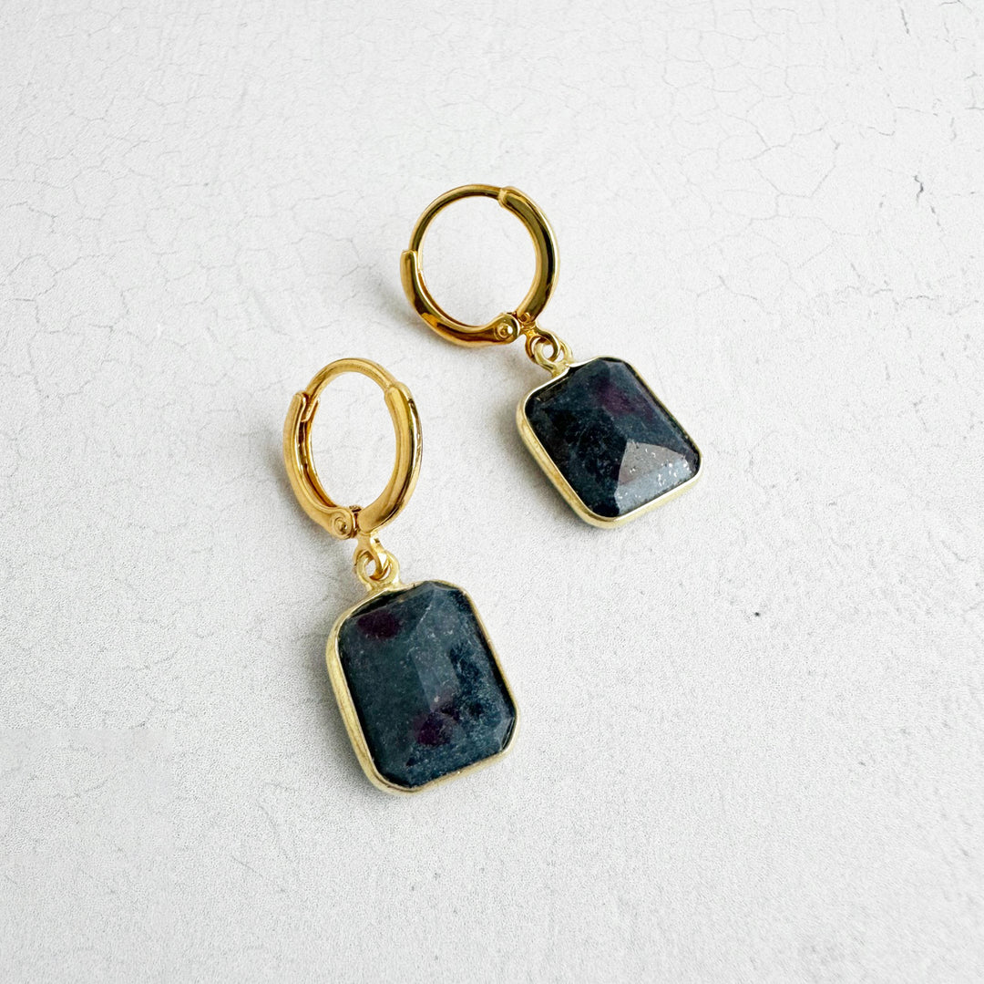 Ruby Zosite Huggie Earrings in Gold