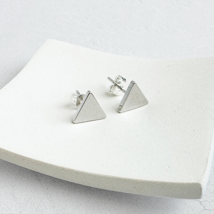 Triangle Stud Earrings in Silver