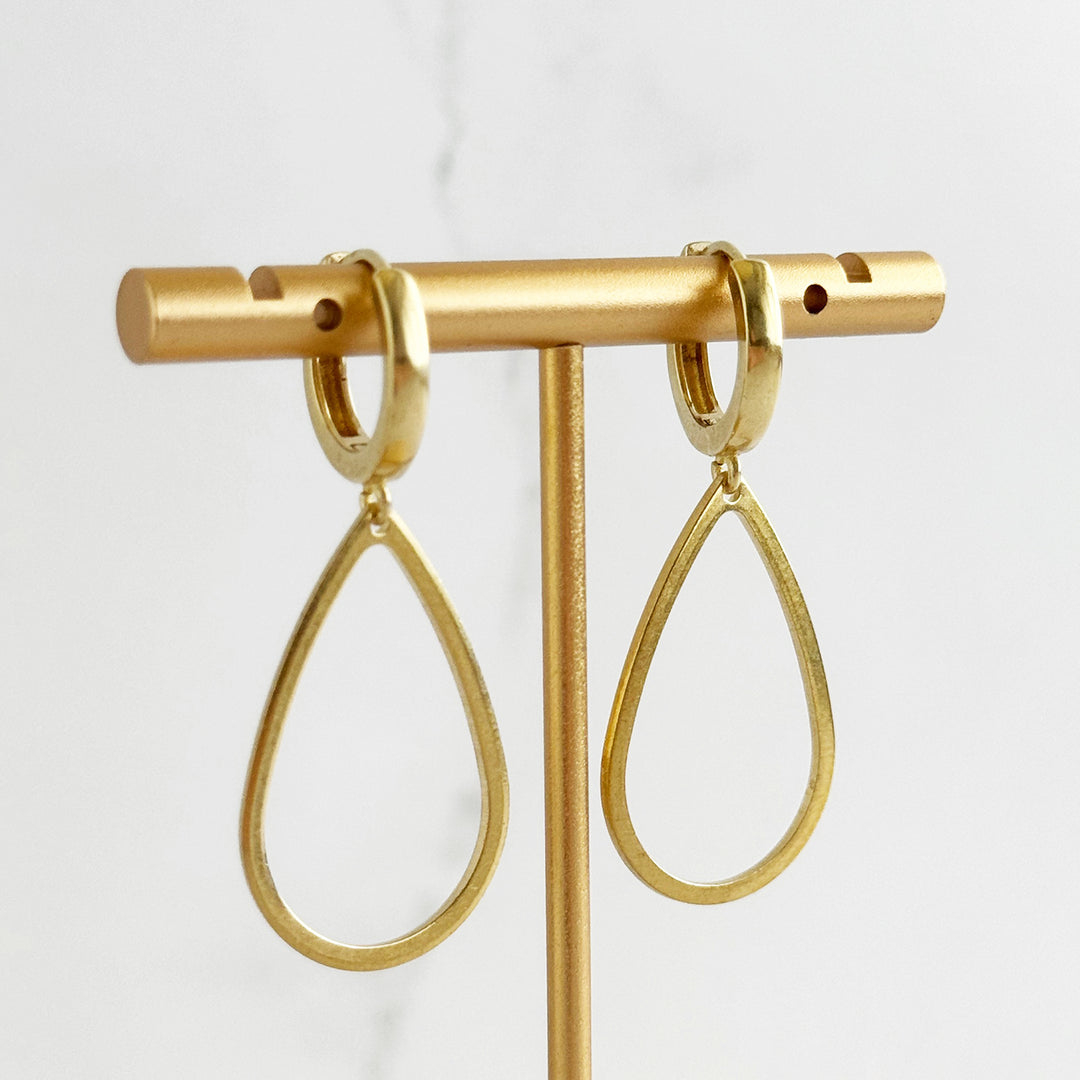 Simple Open Teardrop Statement Earrings in Brass Gold