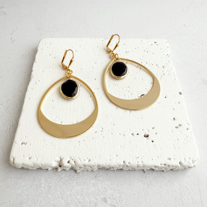 Black Onyx Teardrop Statement Earrings in Gold