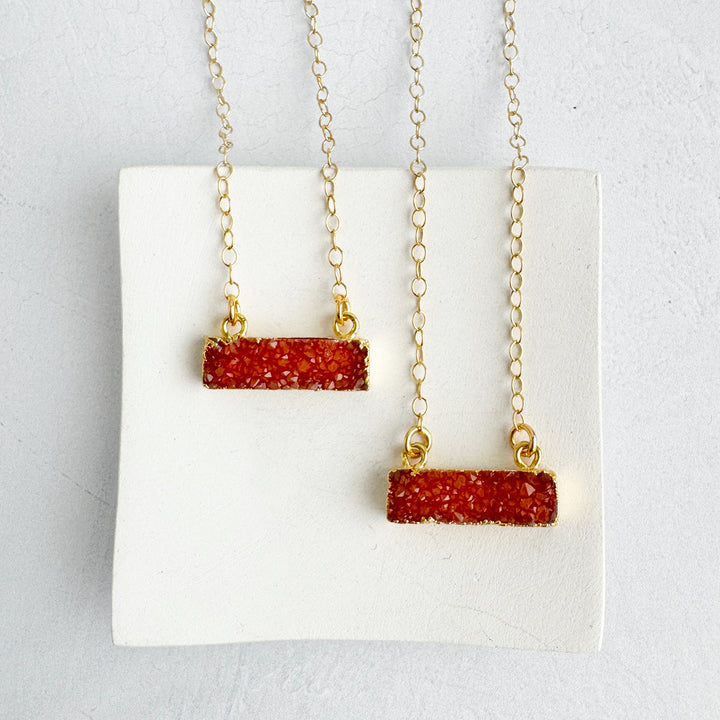 Small Orange Druzy Bar Necklace in 14k Gold Filled