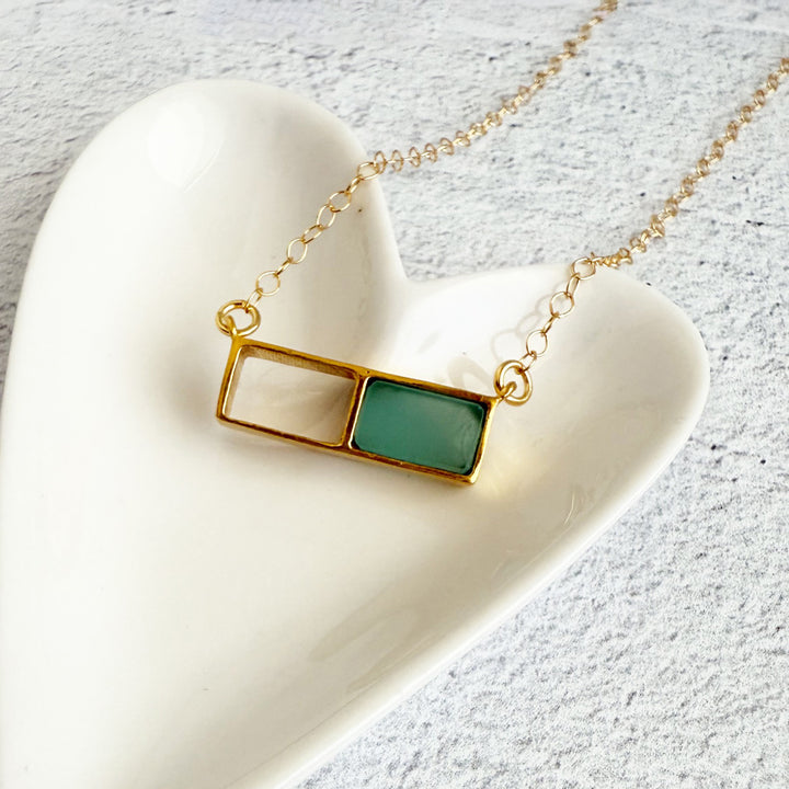 Rectangle Window Gemstone Pendant Necklace in Gold