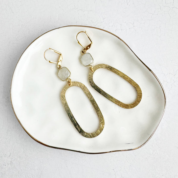 Moonstone Oval Earrings in Brushed Gold