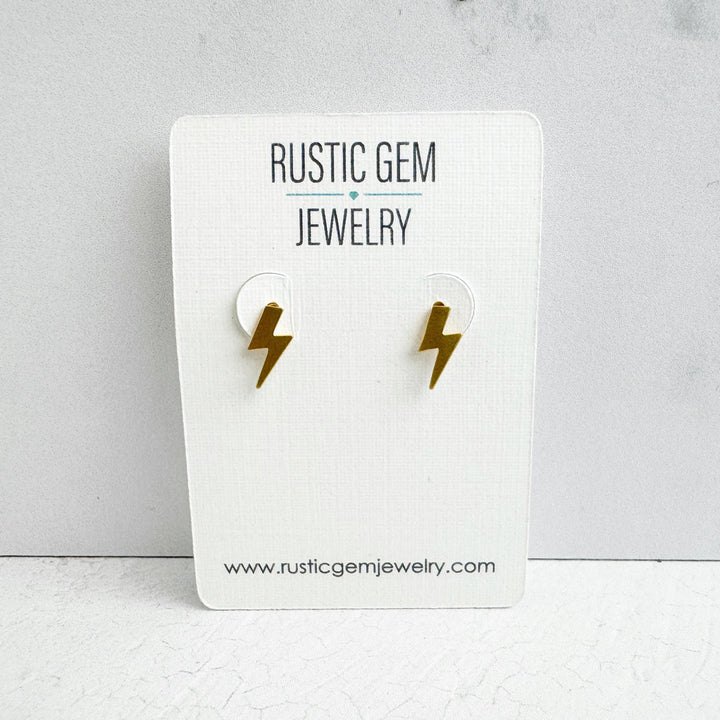 Lightning Bolt Stud Earrings in 18k Gold Plating