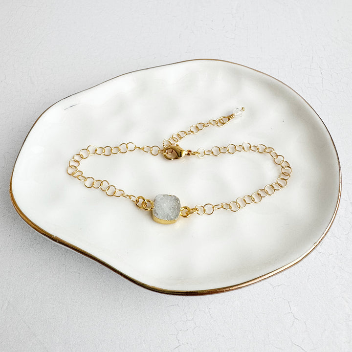 White Druzy Adjustable Chain Bracelet in 14k Gold Filled