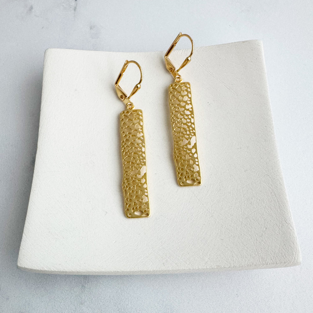 Small Rectangle Drop Earrings in Gold