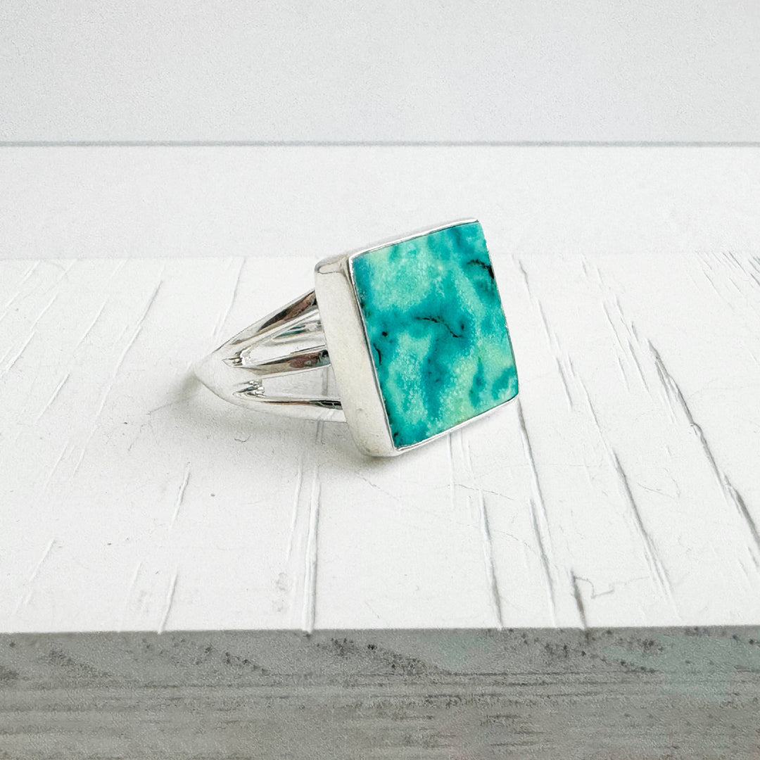 Turquoise Square Triple Band Ring in Gold and Silver