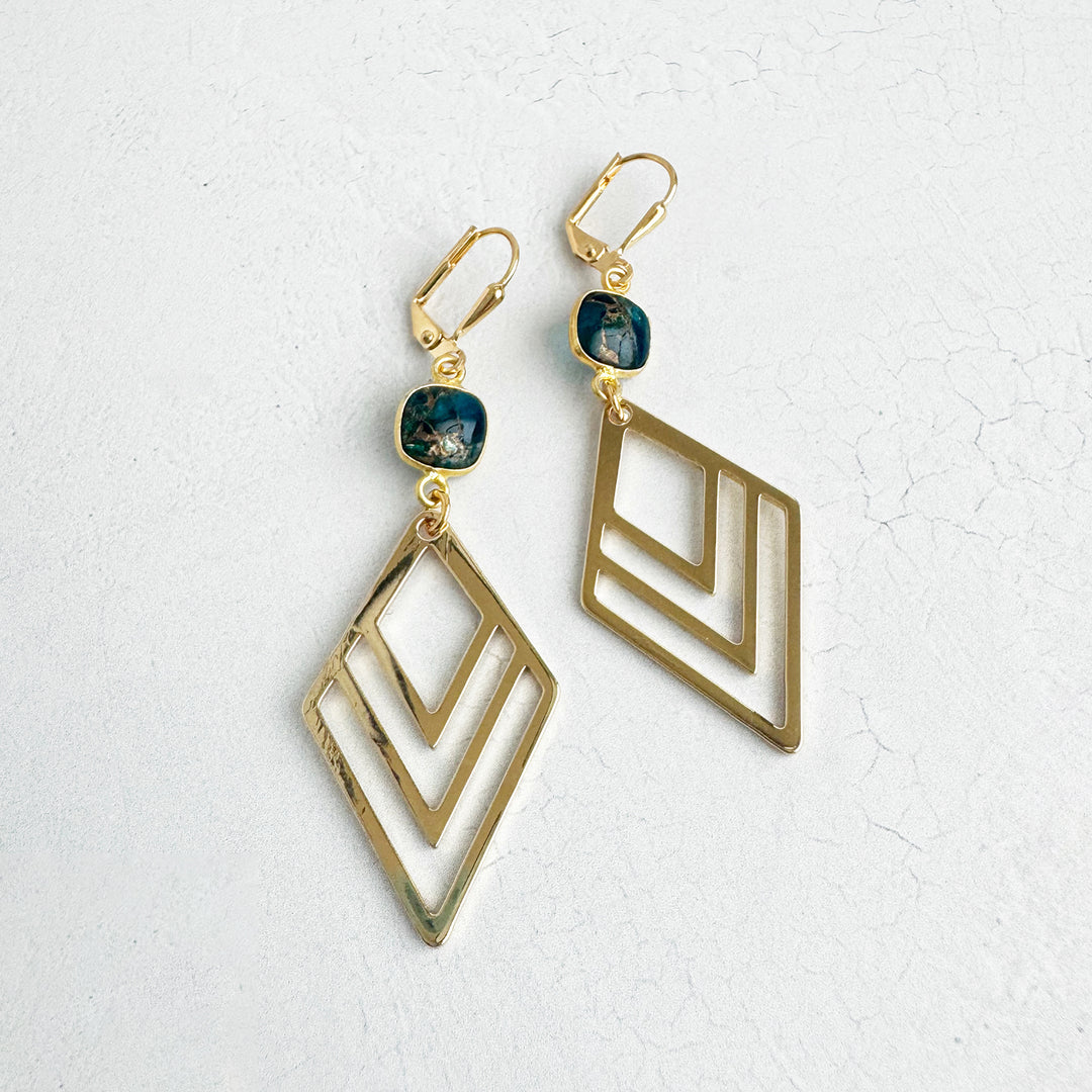 Apatite Mojave and Layered Diamond Statement Earrings in Gold