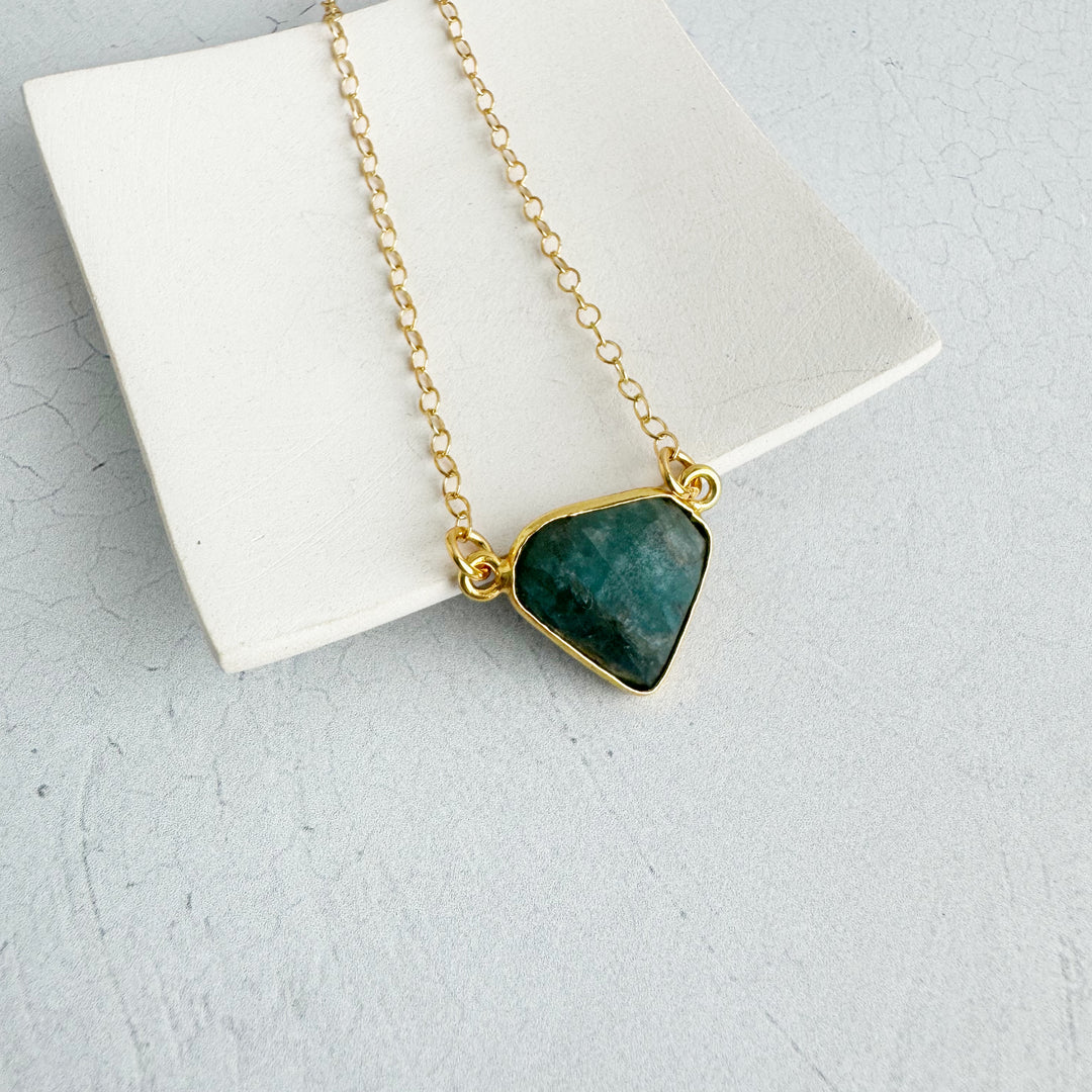 Apatite Triangle Bezel Necklace in Gold and Silver