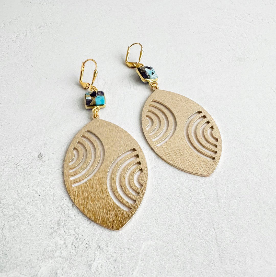 Mojave Rainbow Etched Marquise Earrings in Brushed Gold