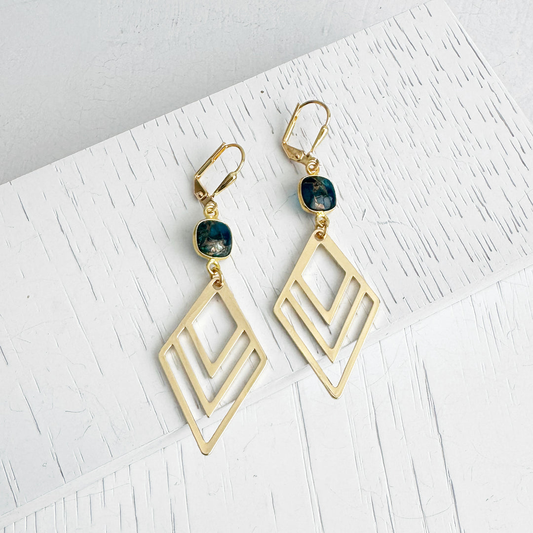 Apatite Mojave and Layered Diamond Statement Earrings in Gold