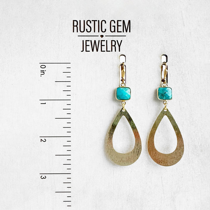 Turquoise Teardrop Statement Earrings in Brushed Gold