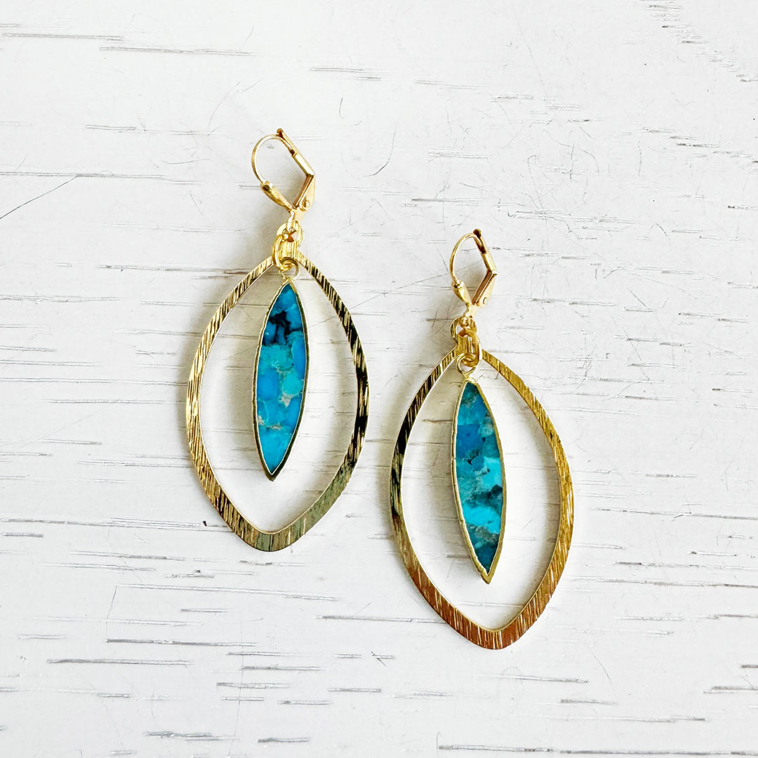 Turquoise Marquise Dangle Earrings in Brushed Gold